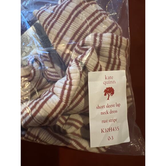 NWT Kate Quinn Rust Stripe Lap Neck Skinny Ribbed Dress Organic Cotton 0-3 - Picture 3 of 3